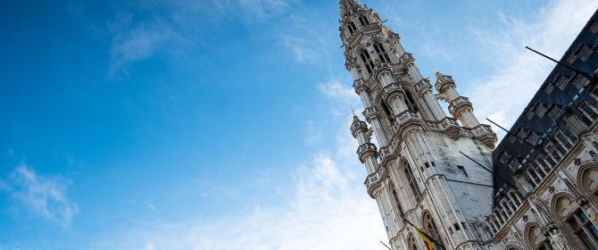 View of blue skies at Grand Place in Brussels, Belgium