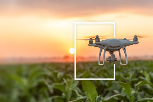 Drone technology overlooking crops