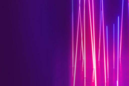 Pulse of Fintech banner with colorful light rays and reflection against purple background