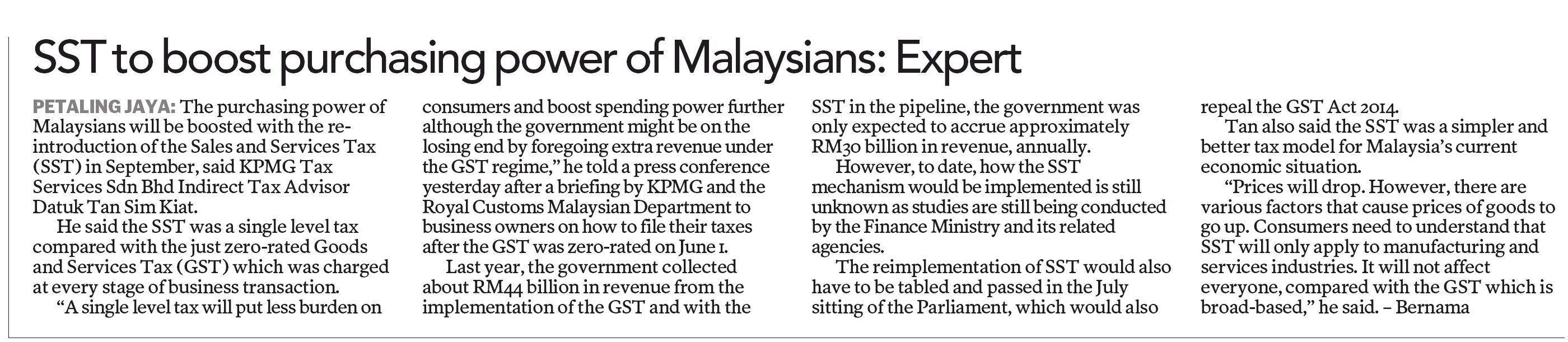 SST to boost purchasing power of Malaysians : Expert 