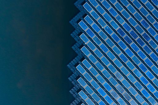 aerial view of floating solar power plant