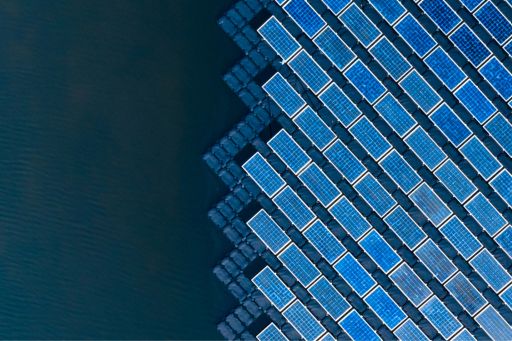 Aerial view of floating solar power plant