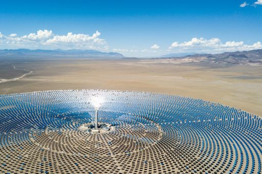 Aerial view of solar plant in desert