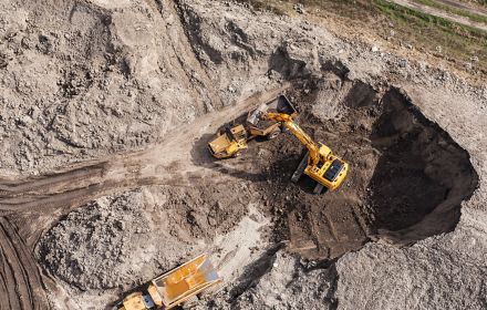 aerial view of the working earth mover