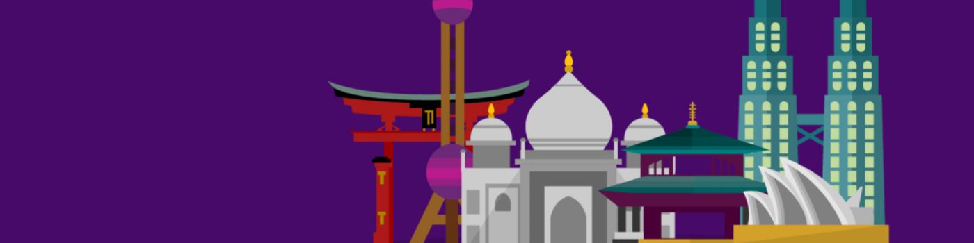 Asian wonders of the world illustration against purple background