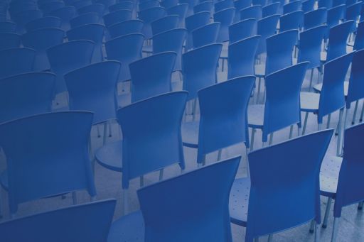 Many blue chairs