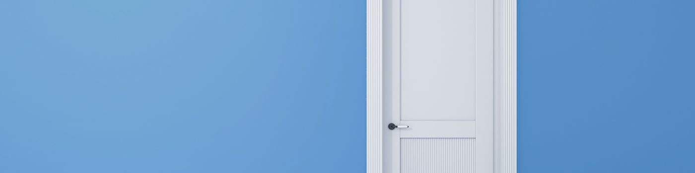 White door on blue background