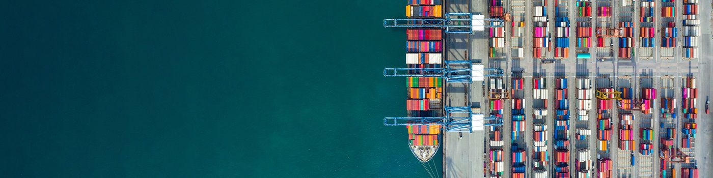 cargo ship containers aerial view