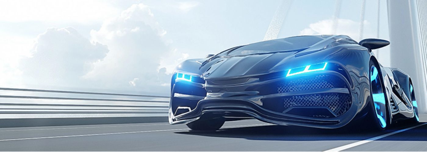 futuristisches Auto auf Brücke