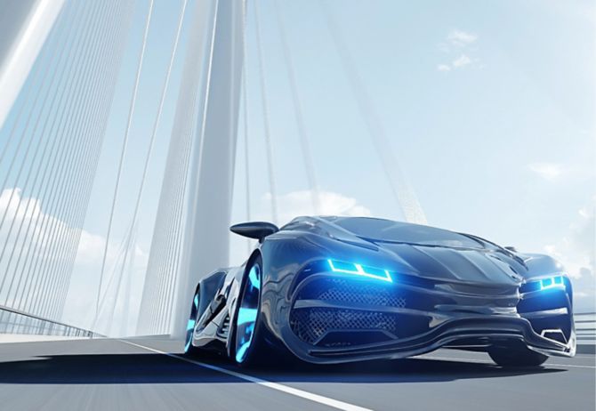Futuristisches Auto auf Brücke