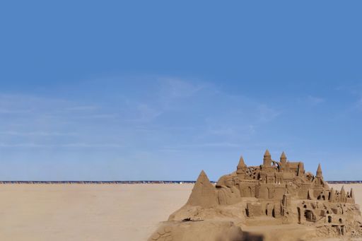 Huge sand castle far from sea