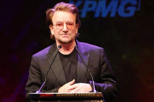 Bono of U2 speaking on the contribution of John and Pat Hume to the peace process in Ireland.