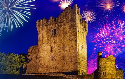 Fireworks over Ross Castle in Ireland