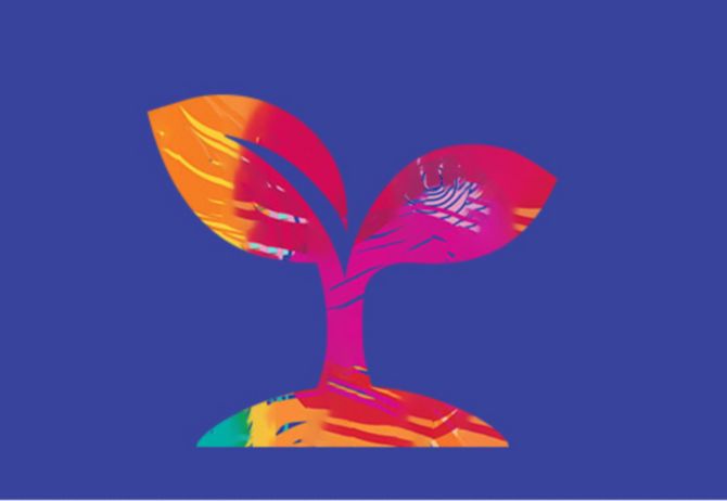 Sustainability abstract illustration of plant on purple background