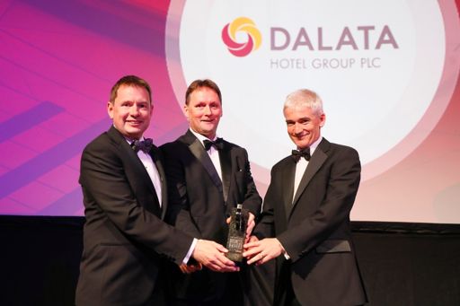 Seamus Hand, KPMG managing partner, presents the Company of the Year award to Dermot Crowley and Stephen McNally, deputy CEOs at Dalata.