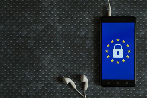Phone displaying EU flag with lock icon in centre