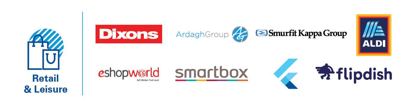 client logos: dixons, ardagh, smurfit kappa, aldi, eshopworld, smartbox, flipdish