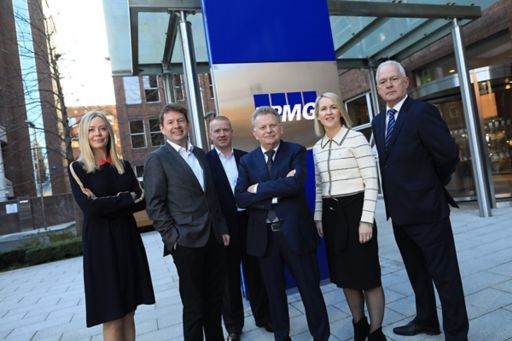 Pictured at the announcement of KPMG’s acquisition of KMCS are Fiona Mullally, Director, KMCS; Seamus Hand, Managing Partner, KPMG; Mark Collins, Partner and Head of Deal Advisory, KPMG,  Nigel Spence, Managing Director KMCS, Orla McGuirk, Director, KMCS and Pat Walsh, Director, KMCS