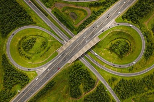 LIMERICK, IRELAND - An aerial view of the M7 motorway and N18 national road junction on the outskirts of Limerick City