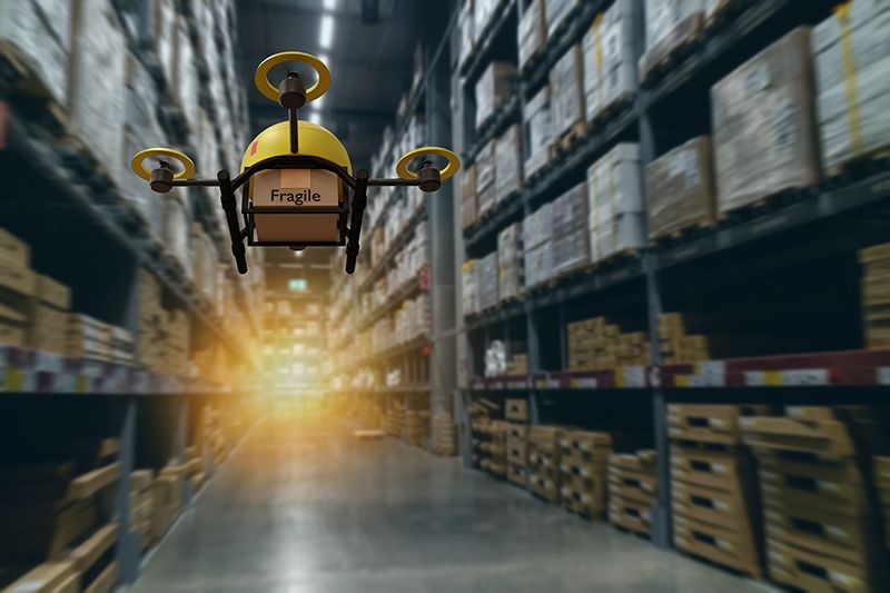 Drone in retail warehouse