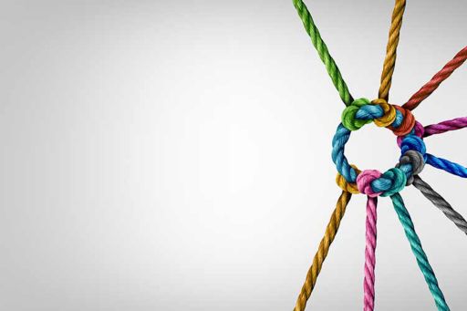 Colourful ropes tied in a knot symbolising unity