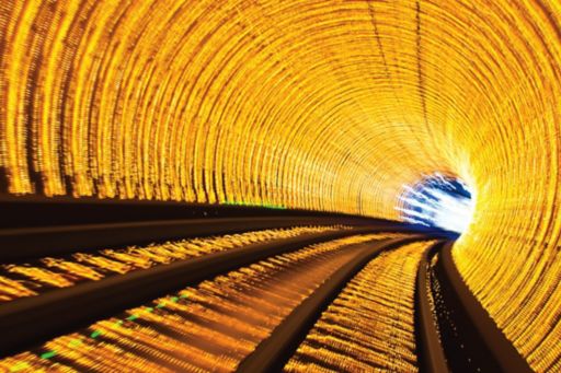 Illuminated train tunnel