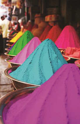 Colorful piles of finely powdered dyes