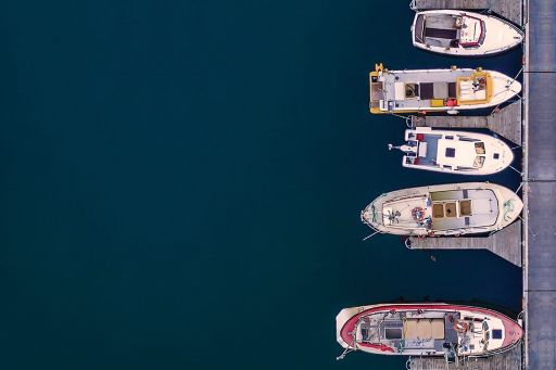 Top down view of boats in harbour
