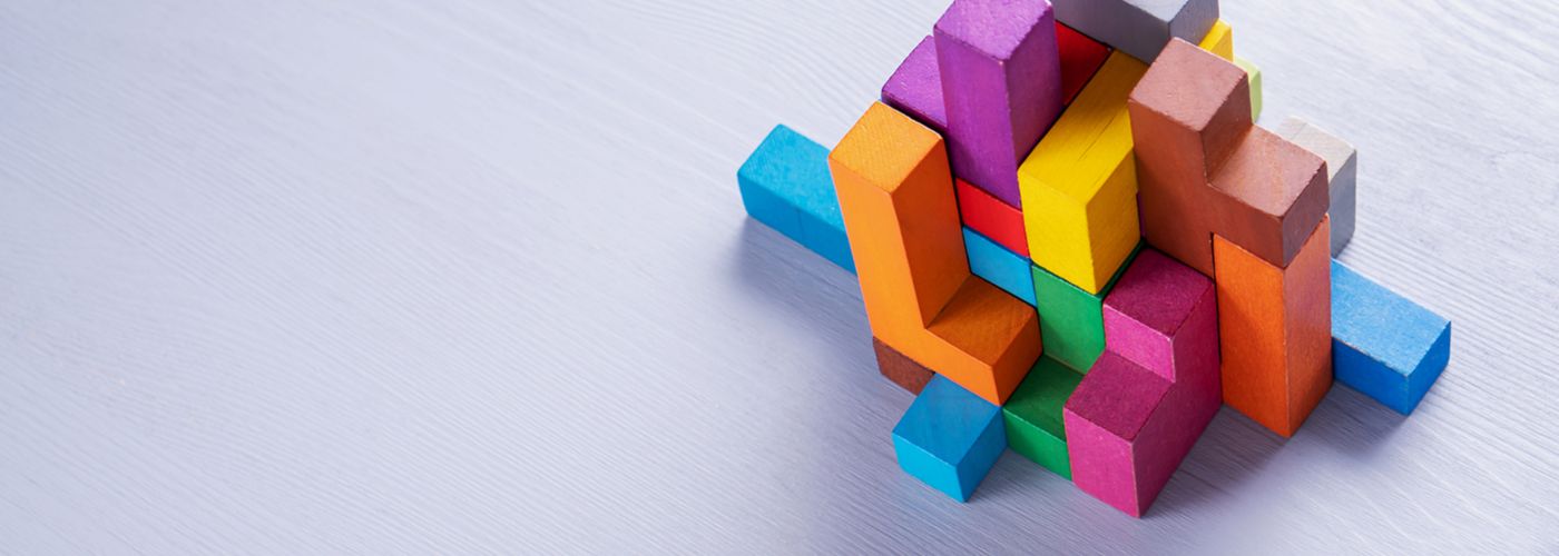 Business combinations topic multicolor bricks