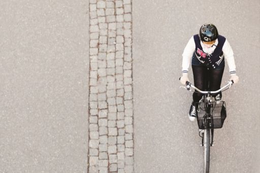 High angle view of a cyclist on a street