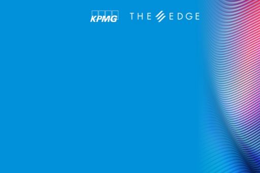 KPMG and The Edge logo text overlay against blue pink texture image