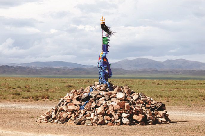 Sacred pass in Mongolian desert mountains