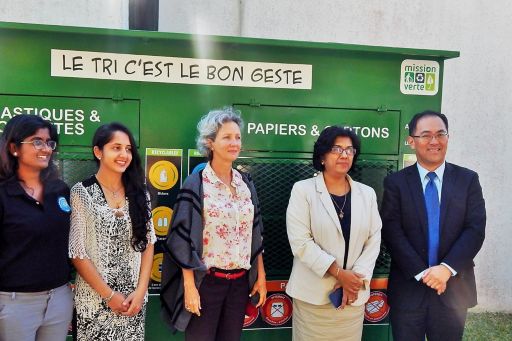Inauguration of a waste sorting bin on the campus of the University of Mauritius