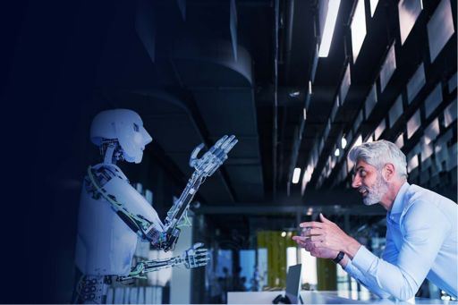 Man and robot having conversation