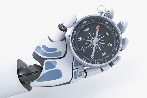 robot holding compass