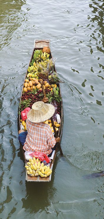 Farmer on a boat filled with fruit