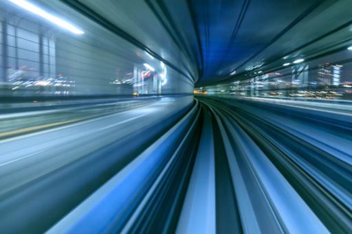 Time lapse image of a train moving through a tunnel in Tokyo